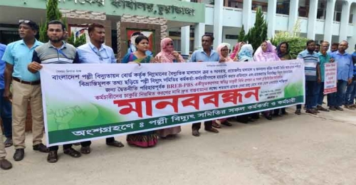 পল্লী বিদ্যুৎ বোর্ডের বিভিন্ন অনিয়ম তুলে ধরে চুয়াডাঙ্গায় মানববন্ধন