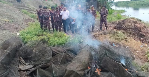 চুয়াডাঙ্গায় বিপুল পরিমাণ চায়না দুয়ারী জাল আটক