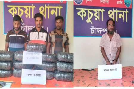 কচুয়ায় ২৬ কেজি গাঁজা ও ইয়াবাসহ ৪ মাদক কারবারি গ্রেপ্তার