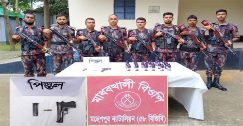 জীবননগর সীমান্তে বিজিবির অভিযানে বিদেশি পিস্তল-গুলি উদ্ধার